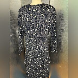 Nicole Miller VTG Black Cream Long Sleeve Ruffle Hem Chemise Blouse Skirt Set